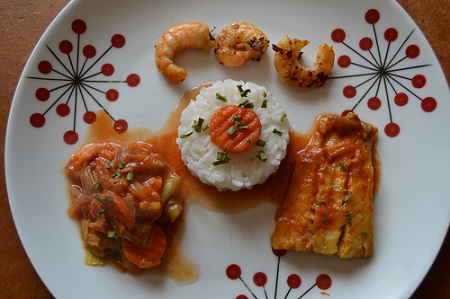 Recette de cuisine: crevettes et colin au curry