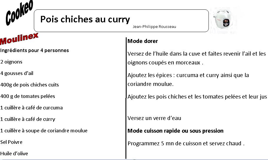pois chiches curry cookeo