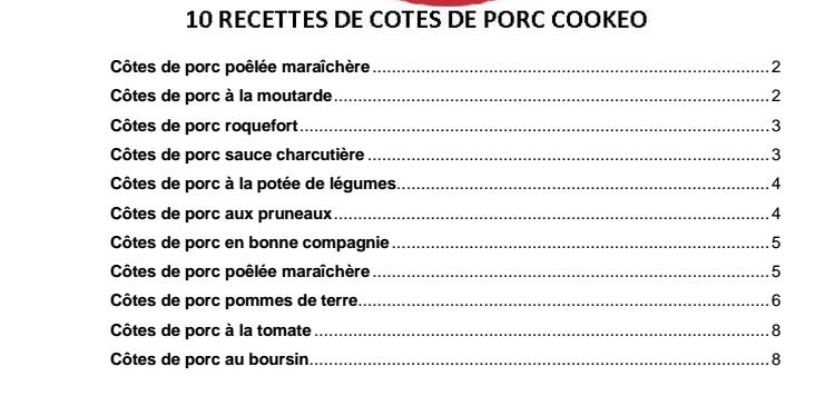 RECETTES COOKEO COTE DE PORC
