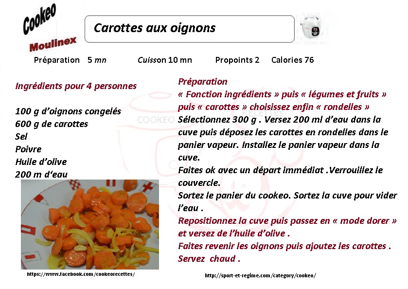 Recette cookeo diététique carottes aux oignons