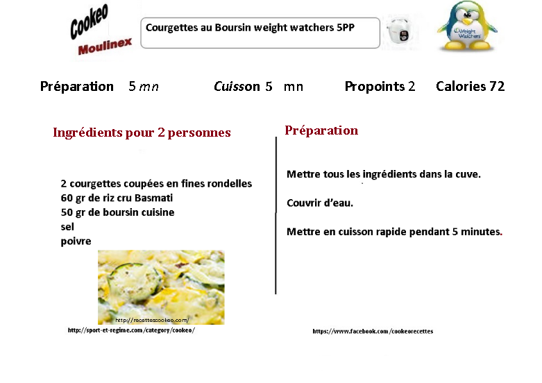 cookeo courgettes au Boursin weight watchers