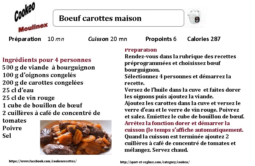 Recette cookeo diététique boeuf carottes