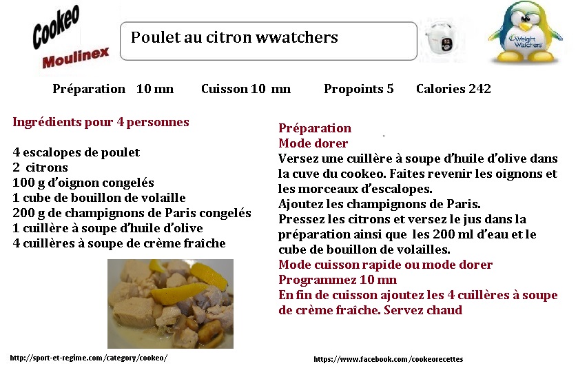 recette cookeo poulet au citron weight watchers