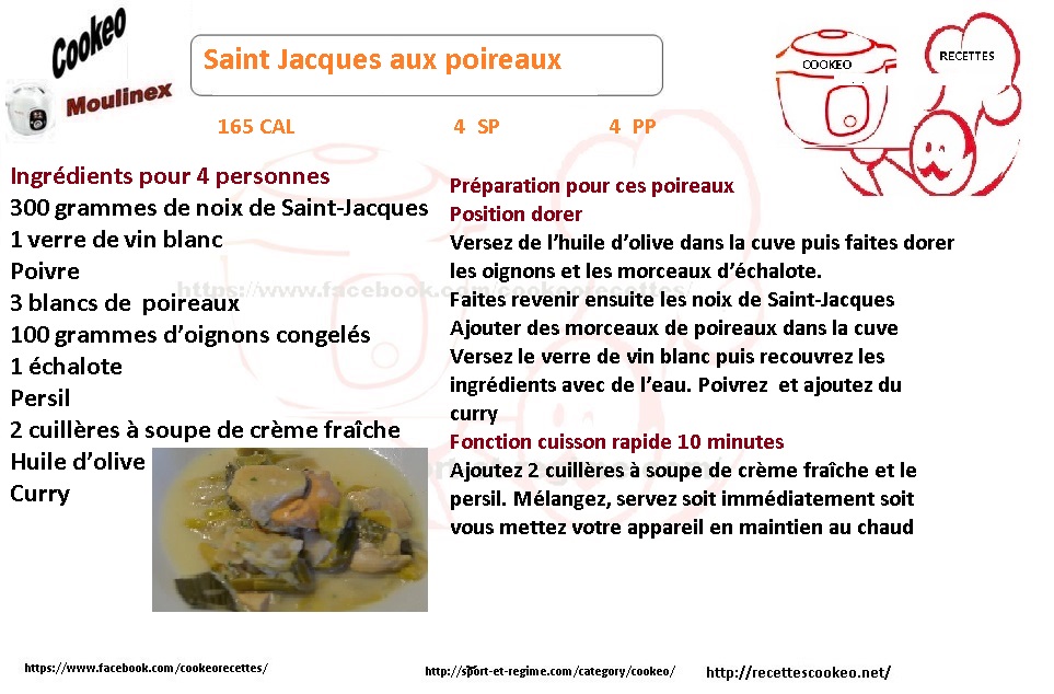 Fiche cookeo diététique Saint Jacques aux poireaux