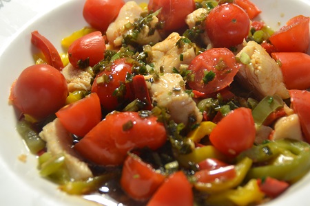 Salade poulet poivrons tomates préparation cookeo