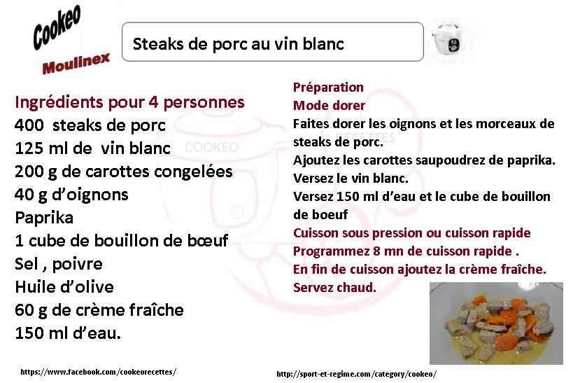 Steaks De Porc Au Vin Blanc Weight Watchers Et Au Cookeo