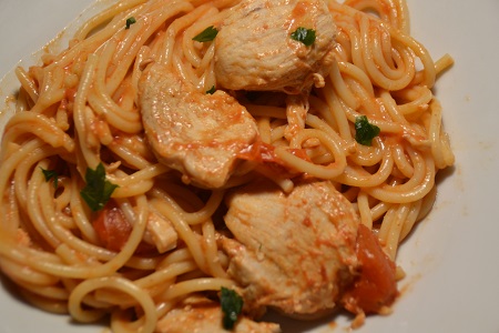 Spaghettis poulet tomates cookeo
