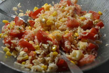 Salade composée oeufs riz tomates cookeo