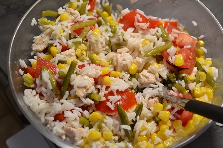 Salade riz poulet haricots au cookeo
