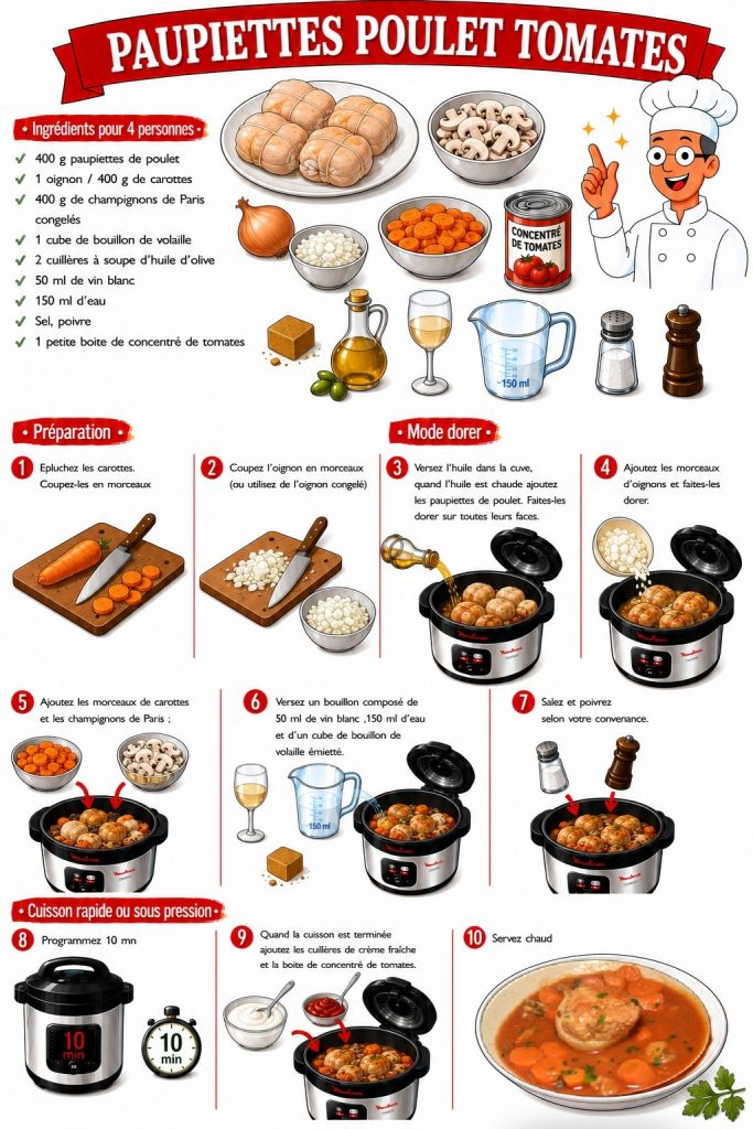 Fiche recette cookeo Paupiettes poulet tomates carottes