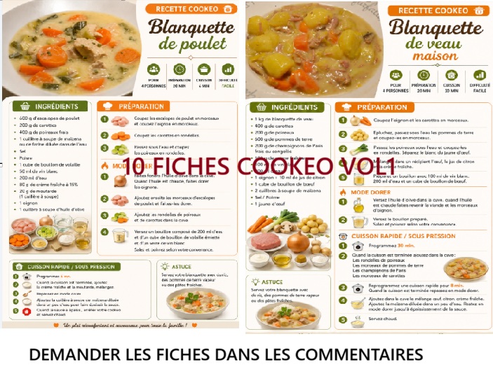 10 fiches recettes  cookeo à télécharger gratuitement vol 1