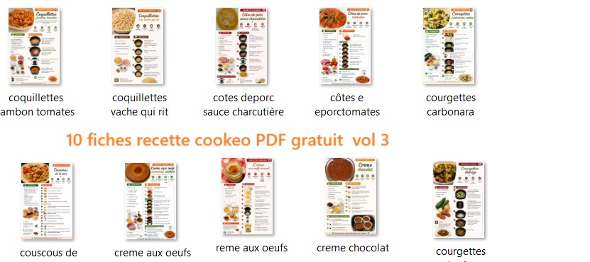 Vous pouvez télécharger le PDF de 10 fiches recette cookeo Vol 3.Il y aura d’autres volumes .